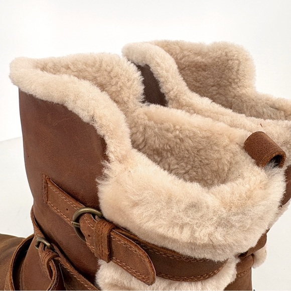 UGG | Becket Leather & Shearling Mid Calf Buckled Boots in Chestnut | Sz 9 - Picture 10 of 14